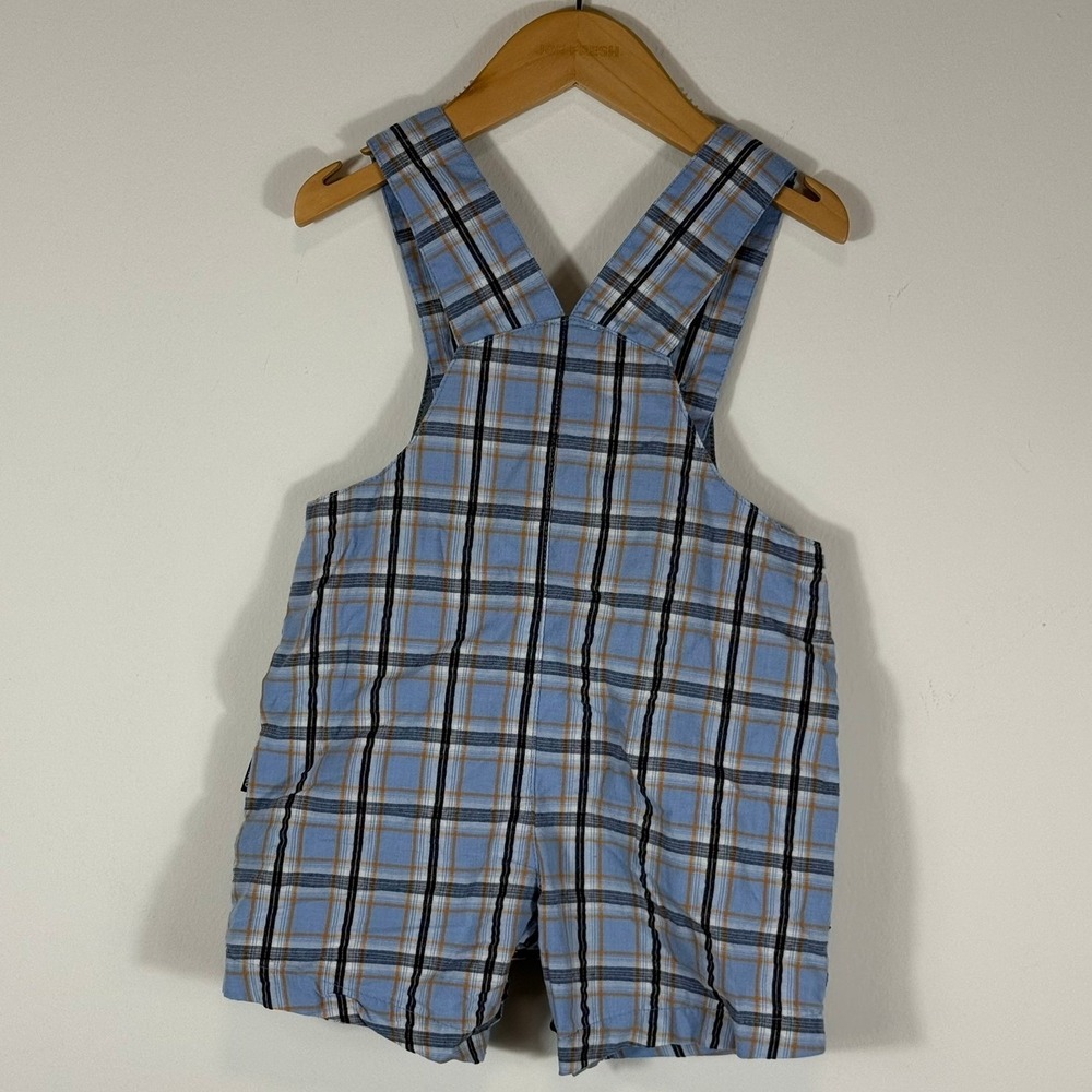 VTG Carters Kids Baby Boy Blue Plaid Train Embroidered Shortalls Overalls 6-9 M - Picture 9 of 11